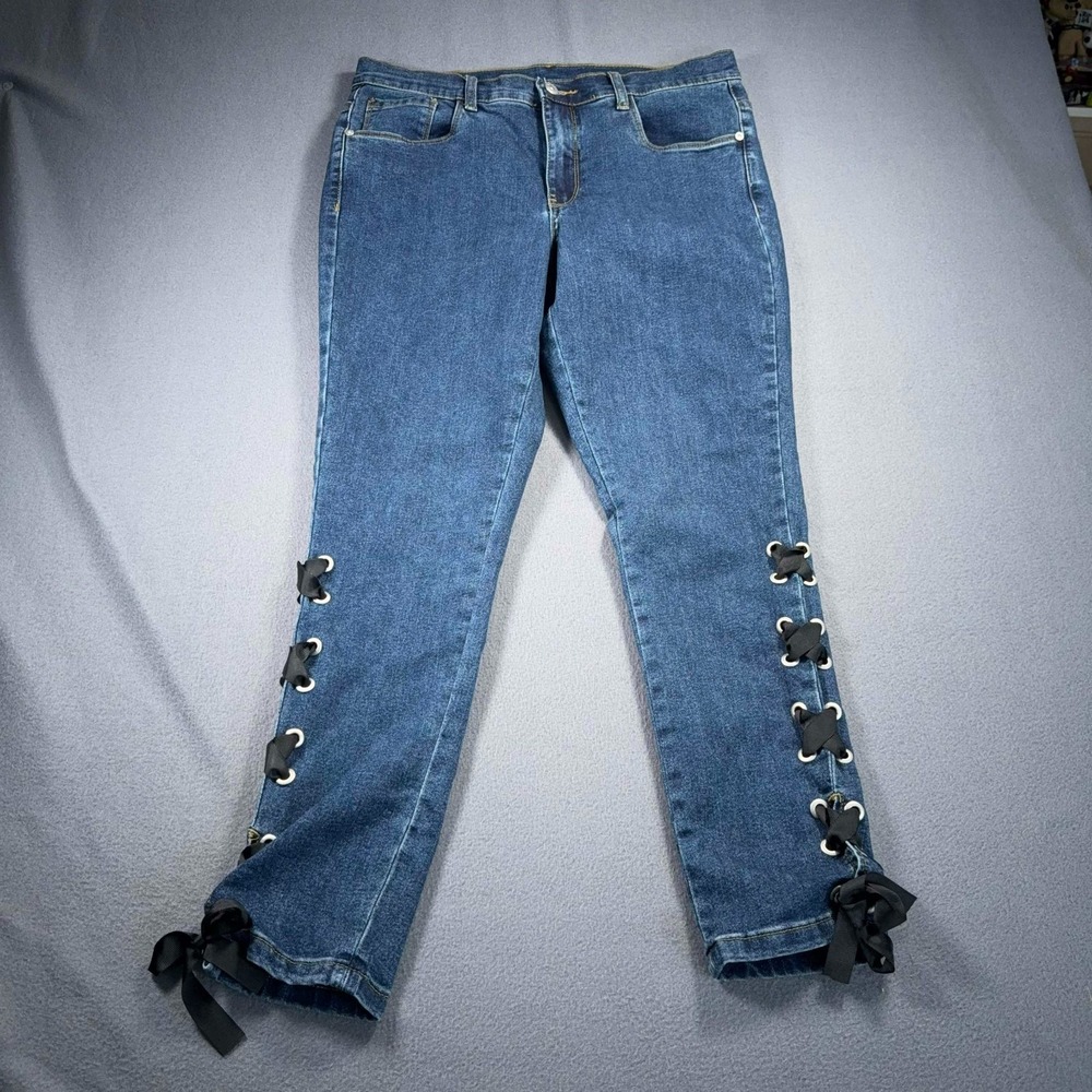 Venus Jeans Womens 12 Dark Wash Skinny Lace Up Ankle 32x27 Denim